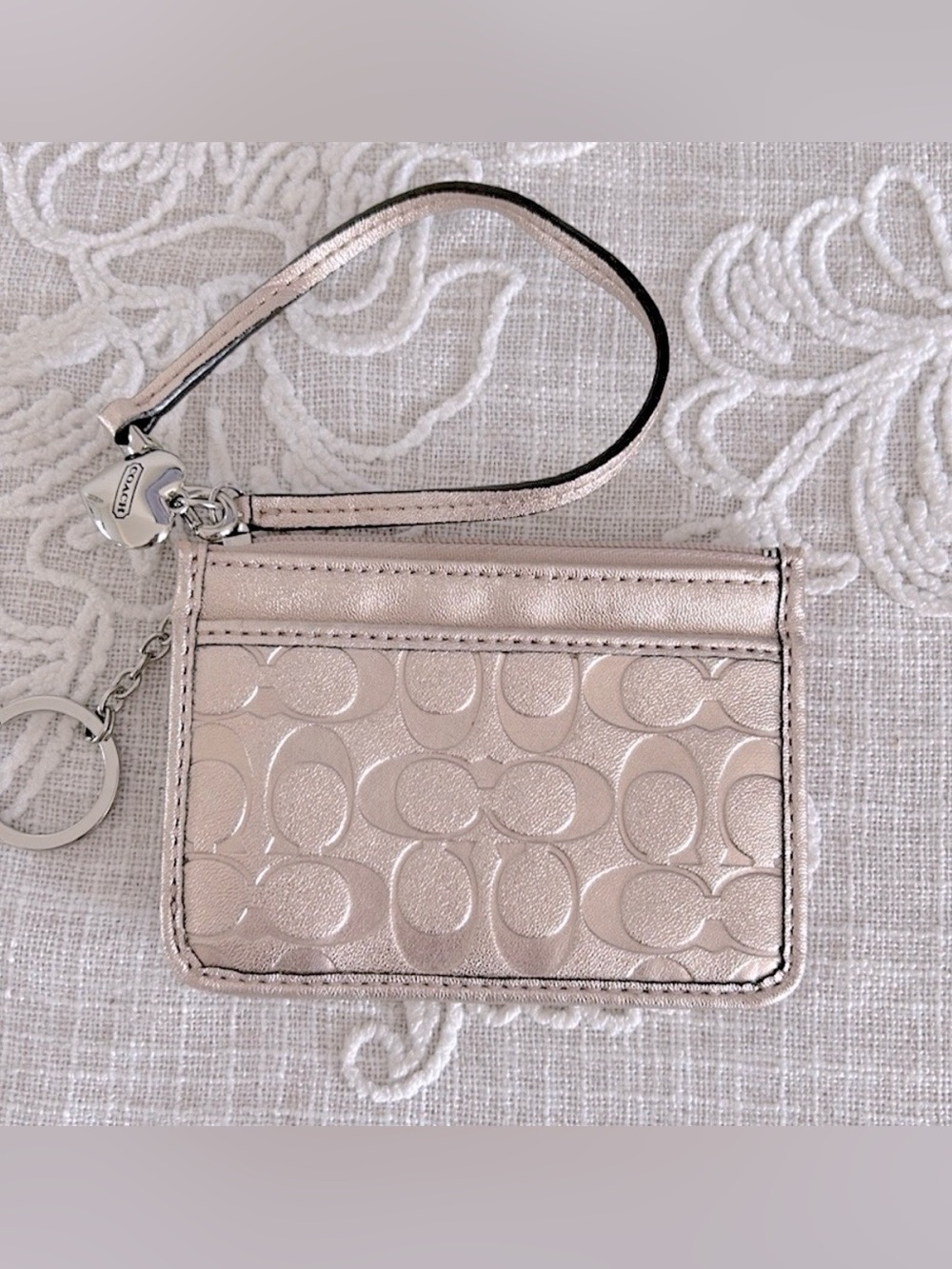 Coach Metallic Embossed Card/ Key Holder Wristlet - Picture 2 of 11